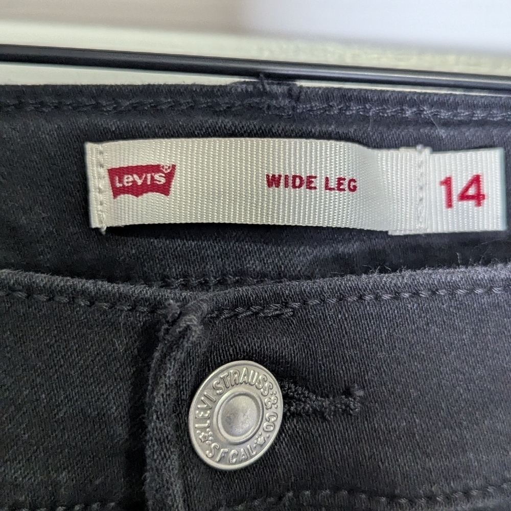 Levi’s Girls Wide Leg Jeans Size 14 Reg Black Denim Youth School Pants - Picture 2 of 4